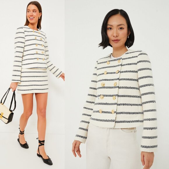 Tuckernuck Navy Stripe Marais Tweed Military Blazer Jacket Size XXL NWT - Picture 1 of 7